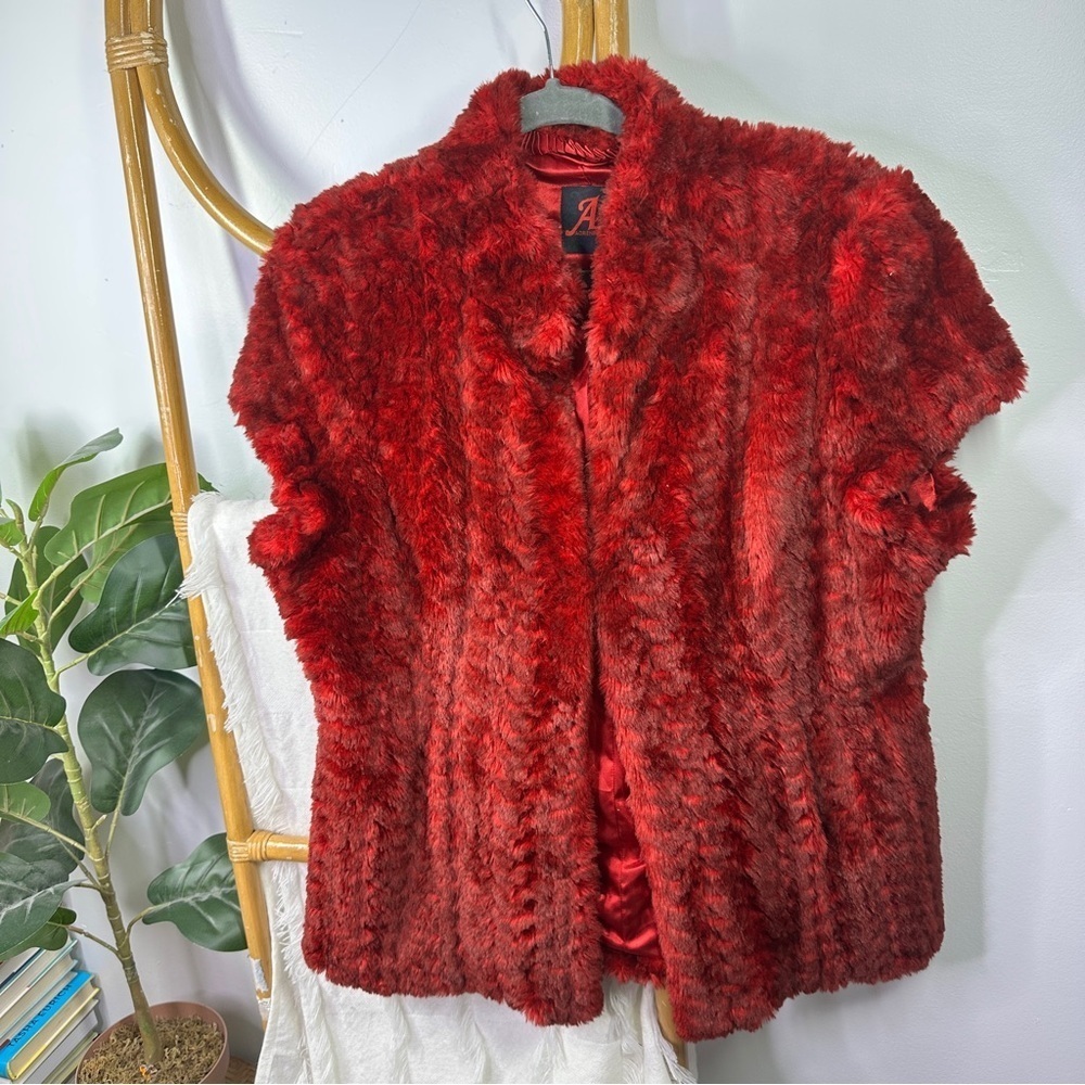 Adrienne Landau Red Faux Fur Vest sz L